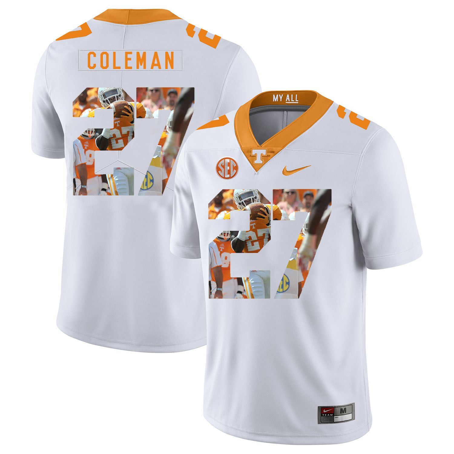 Men Tennessee Volunteers 27 Coleman White Fashion Edition Customized NCAA Jerseys